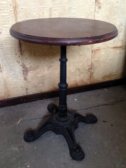 TABLE, Cafe Style - Timber Top w Black Wrought Iron Base